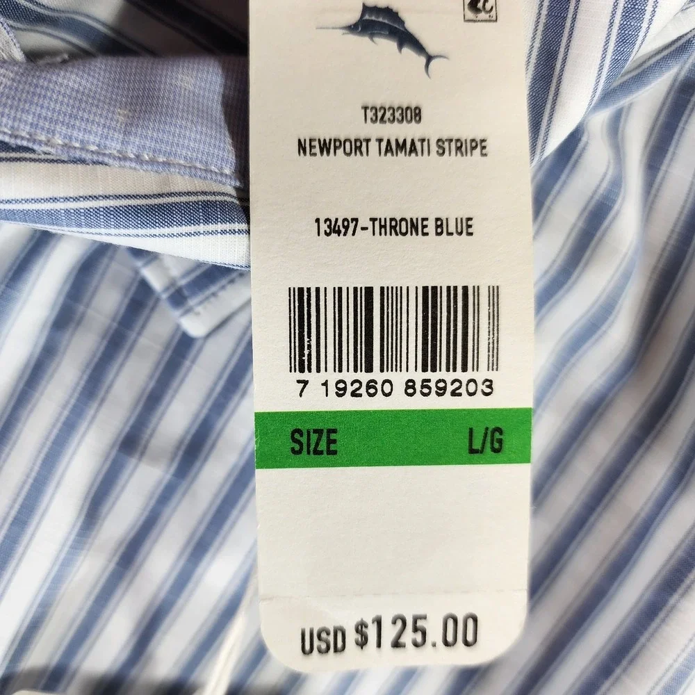 Tommy Bahama Newport Tamati Stripe Shirt Mens L Throne Blue Pima Cotton Blnd NWT - Picture 12 of 13